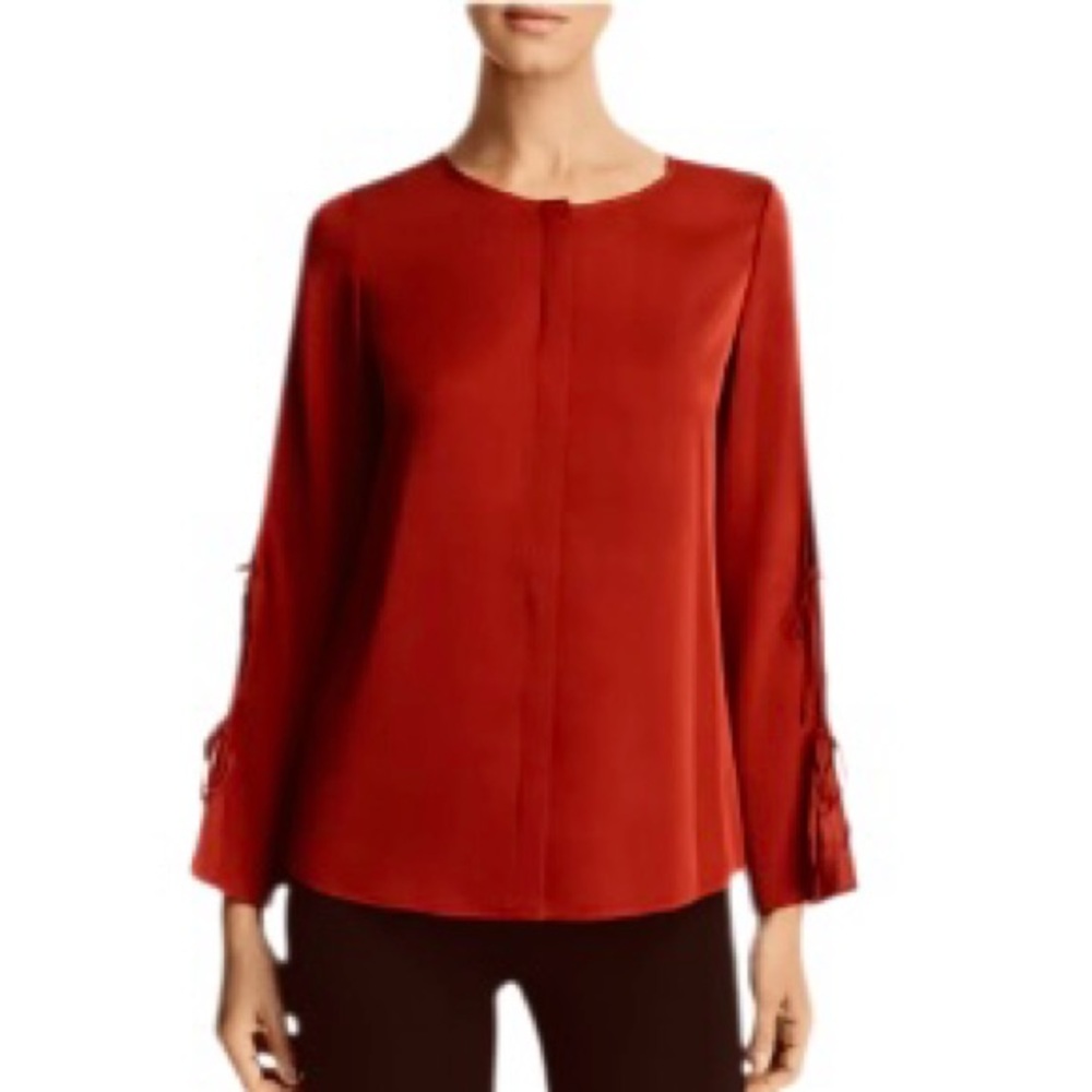 BOSS by Hugo Boss Burana Split-Sleeve Tie Detail Blouse in Dark‎ Red Silk Size 6